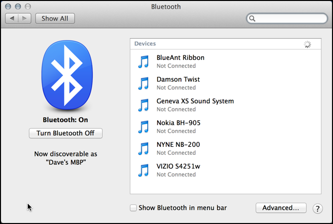 searchh for bluetooth devices on mac boook air